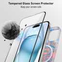 AIGOMARA Magnetic for iPhone 15 Case, Compatible with Magsafe Glitter Sparkly Watercolor Marble Translucent Bumper Protective Phone Case with Screen Protector for Women Girls, Pink/Blue