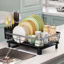 Iron Dish Drying Rack with Drainboard Dish Drainers for Kitchen Counter Extendable Spout Strainers with Utensil Holder and Knife Slots, Grey (Gray)