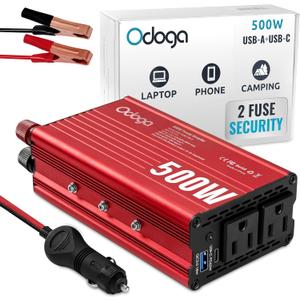 500W Car Power Inverter 12v to 110v  Car Adapter for Plug Outlet, DC to AC Converter, USB/USB-C Fast Charger for Laptop, Phone, Dual AC  for Vehicle, Pickup Truck, Roadtrip, Camping by Odoga 500W Car Power Inverter 12v to 110v  Car Adapter for Plug Outlet, DC to AC Converter, USB/USB-C Fast Charger for Laptop, Phone, Dual AC  for Vehicle, Pickup Truck, Roadtrip, Camping by Odoga
