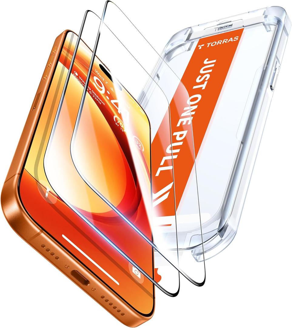 TORRAS Unbreakable for iPhone 17 Pro Screen Protector, 9H+ Military-Grade,12 FT Shatterproof, Aerospace Tempered Glass 2 Pack - Full Coverage, Anti-Scratch, Bubble-Free, Easy Installation,6.3 inch