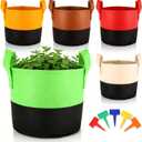 joyhalo 5-Pack 5 Gallon Garden Grow Bags, 350G Thickened Nonwoven Fabric Pots with Handles, Heavy Duty Planting Bags for Tomato, Potato and Vegetable, 5-Color Plant Labels