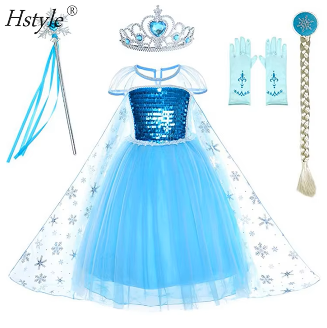 FUNPARTY Princess Costumes Dress Up for Little Girls with Wig,Crown,Mace,Gloves Accessories Age of 312 Years (Blue, 5-6Years)