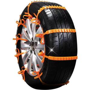 2025 Reusable Anti-Skid Snow Tire Chains Car Winter Wheels Chain Universal Cable Tire Belts,10 Pack Orange Non-Slip Zip Tie Tires Chain Emergency for Auto Pickup Trucks SUV