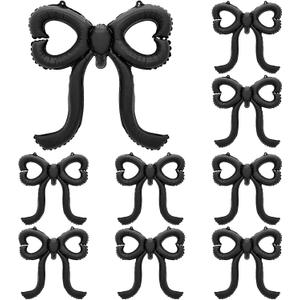 Leorate 10 Pcs Black Bow Balloons - Bow Theme Decorations for Girls Birthday, Bridal Shower, Baby Shower, Engagement, Bachelorette Party Supplies, Party Decoration