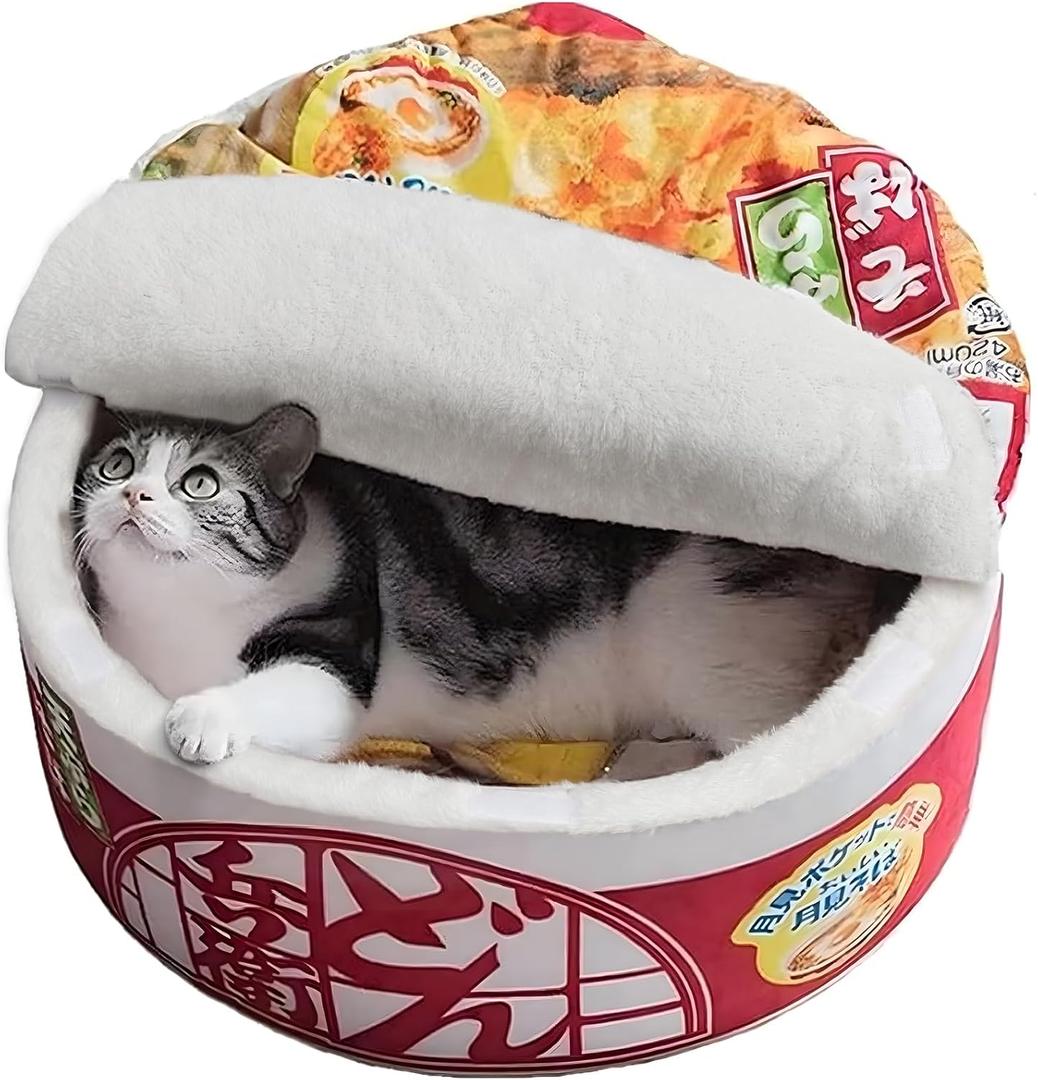 Ramen Noodle Dog & Cat Bed,Keep Warm and Super Soft Creative Pet Nest for Indoor Cats,Removable Washable Cushion for Small Medium Large Dogs and Cats (19.7"L x 19.7"W x 7.9"Th, red)