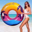 HeySplash Pool Tubes for Adult, 42 Inch Large Pool Floats with Handles, Inflatable Swim Rings Lounge, Hawaii Fun Swim Floaties Swimming Pool Beach Lake River Party Decoration Toys, Orange Purple Beach