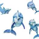 SUPERDANT Watercolor Dolphin Wall Stickers Blue Dolphin Wall Decal 4 PCS Cute Sea Animals PVC Decor DIY Art Wallpaper Decors Mural for Kids Bedroom Toddler Room Baby Nursery Bathroom