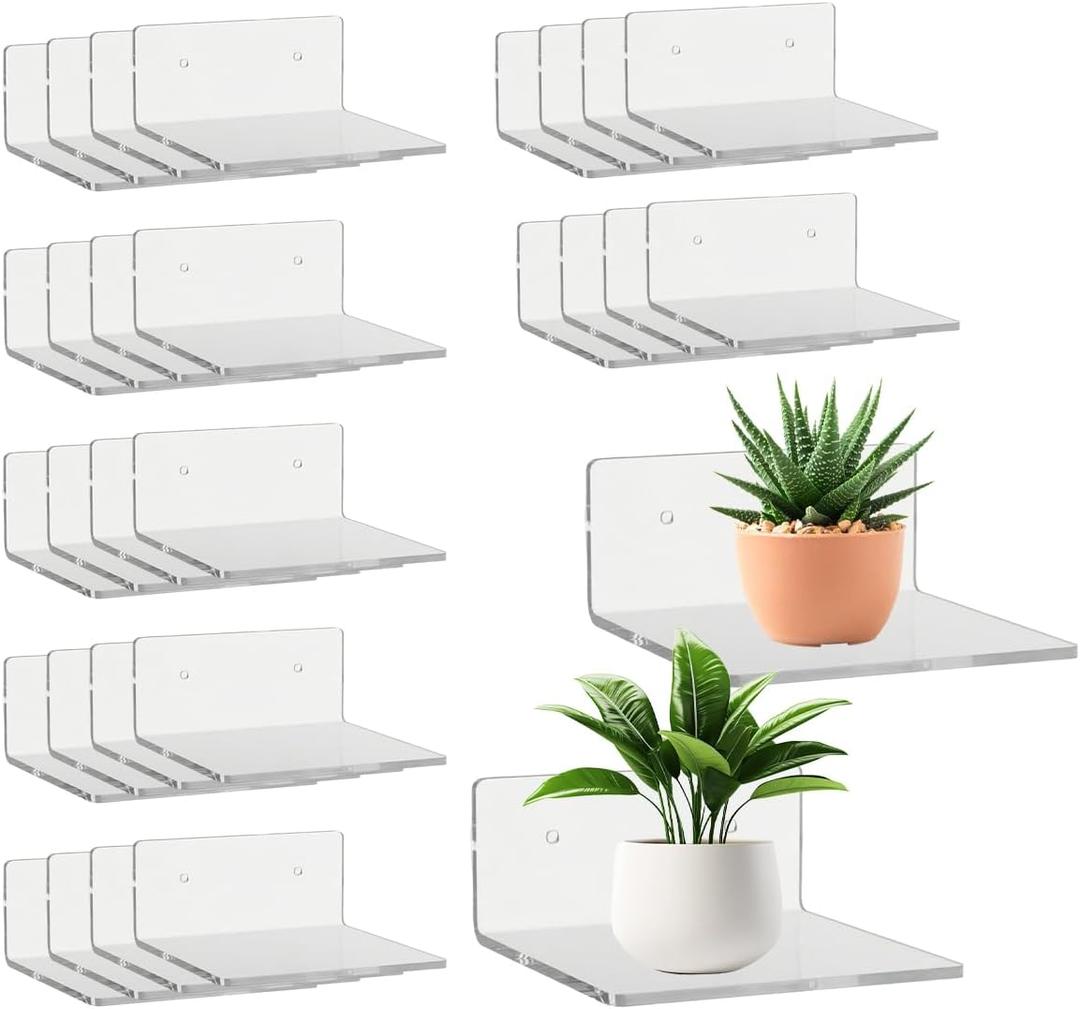 Haploon 30 Pcs Small Acrylic Floating Shelves Bulk for Wall 4 Inch Wall Mounted Shelves Invisible, L-Shaped Clear Acrylic Shelf for Bedroom, Bathroom, Living Room, Office