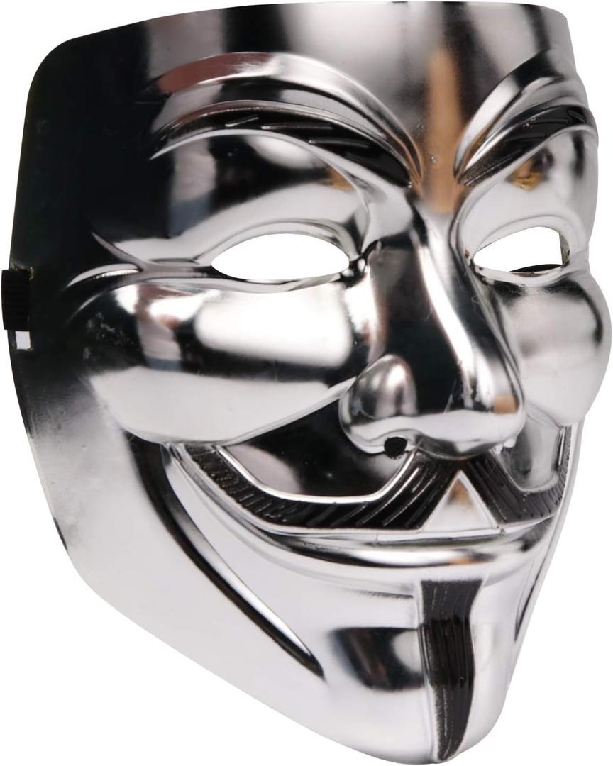 Guy Fawkes Mask -V for Vendetta Anonymous Cosplay Party Mask for Halloween, Silver