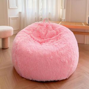 XeGe Kids Soft Fluffy Faux Fur Bean Bag Chair Cover(No Filler), Pink, Small