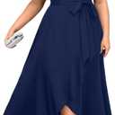 Talisea Women Navy Blue Plus Size Formal Dress High Low V Neck Maxi Wedding Guest Cocktail Party Long Dresses 2025 (20 Plus)