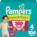 Pampers Diapers - Swaddlers 360 - Size 4, 104 Count, up to 100% Leakproof Comfy Dry Fit, Designed for Easy Changes, Pull On Baby Diaper