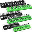 Magnetic Socket Organizer Set, 6-piece 1/4", 3/8", 1/2" SAE & Metric Sockets Holder, Drive Socket Trays, Storage Tool Box, Holding 143 Slots, Soft Rubber Covering Black Green Tools