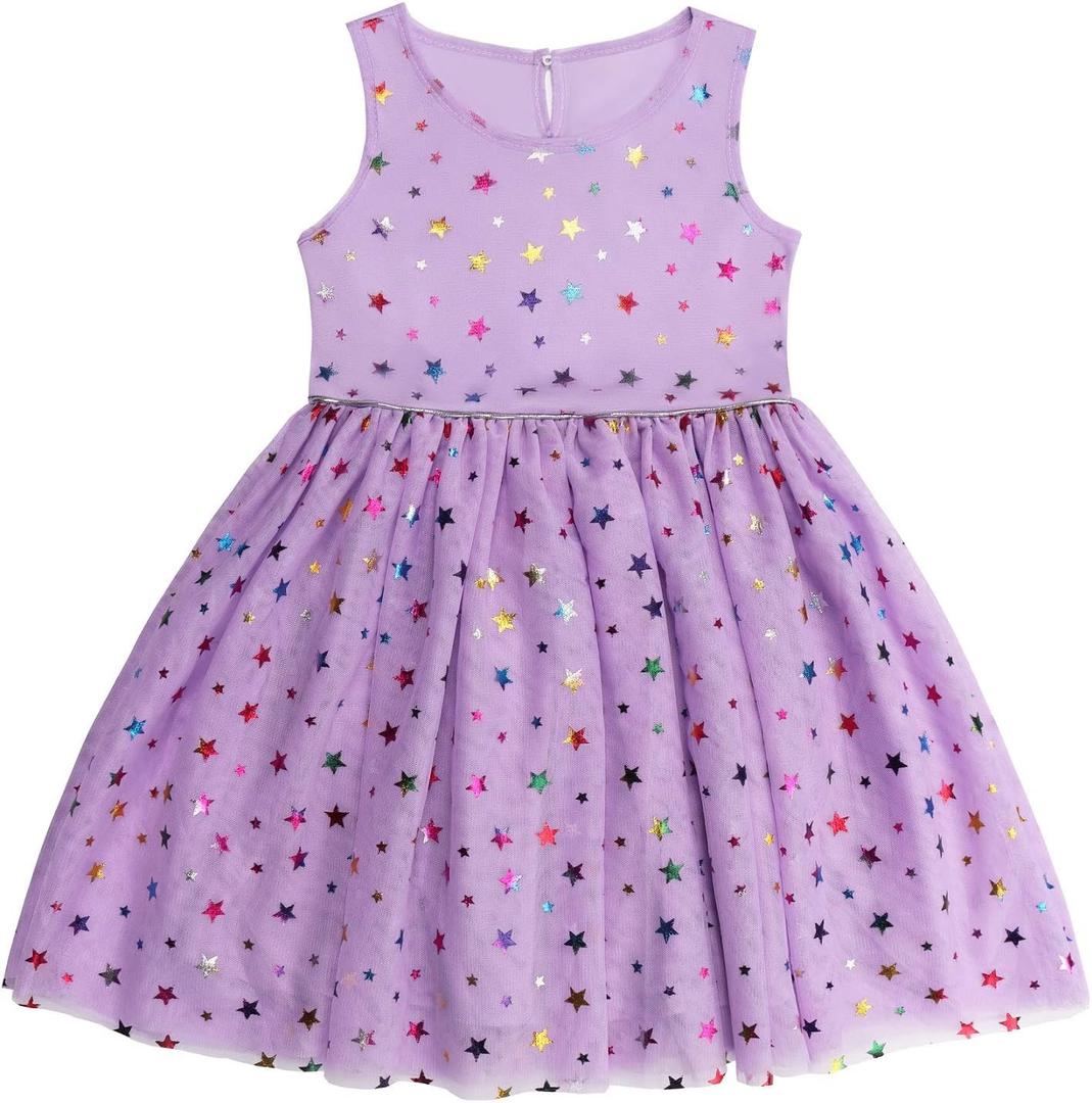 DaniChins Girls Sleeveless Tutu Dress Layered Tulle Sparkle Dress for Girls (Purple)
