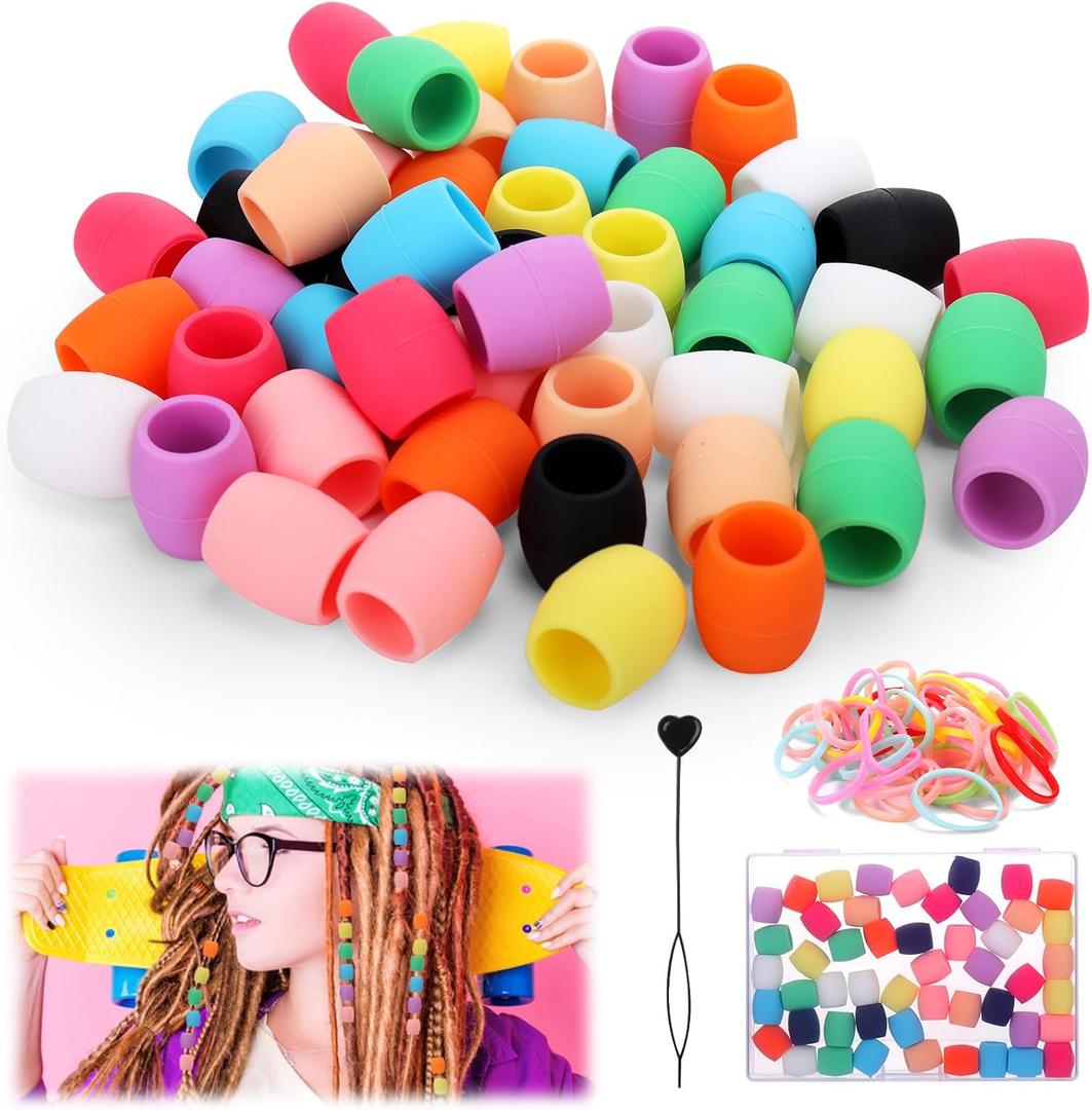 Vodolo Silicone Hair Beads for Kids Girls,Silicone Beads for Hair Braids,Large