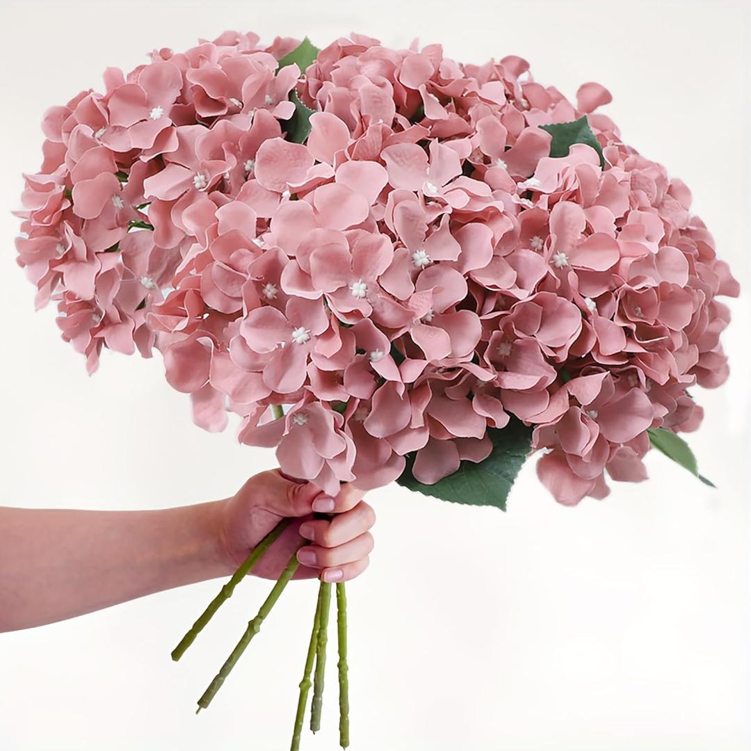 AVIVIHO 7PCS Dusty Rose Hydrangea Artificial Flowers Realistic Full Fluffy Dusty Rose Fake Hydrangeas with 17.5'' Stems Realistic Silk Flower for Home Wedding,Party,Spring Deco