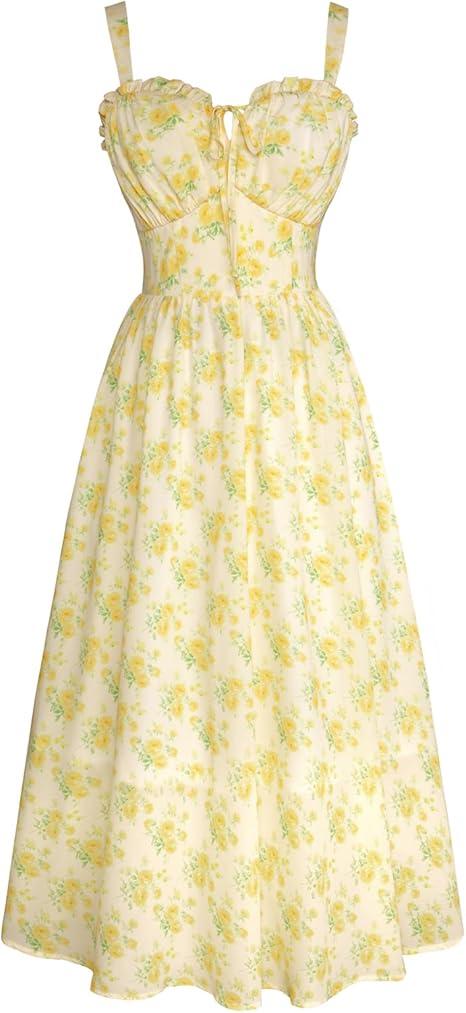 SCARLET DARKNESS Women Summer Sun Dress Casual A-Line Sleeveless Spaghetti Strap Floral Dress for Beach, Size 2XL
