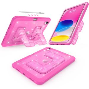 CCMAO Case for iPad (A16) 11th 11" 2025, iPad 10th 2022 with Pencil Holder & Kickstand, Shockproof Protective Slim Thin iPad Case with Glitter Transparent Back Cover for iPad 11/10, Rose Glitter (Translucent Color)