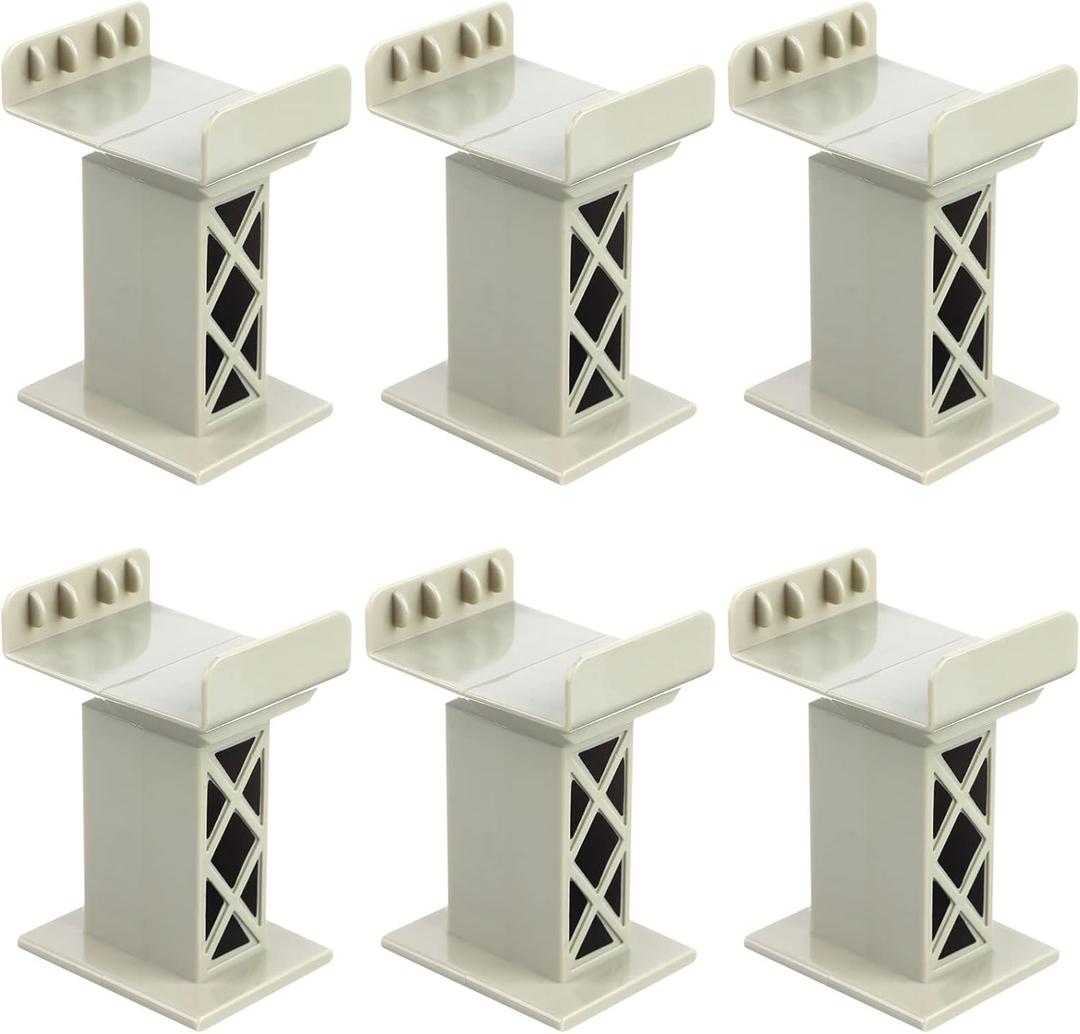 6 Pcs Train Bridge Pier Track Railway Accessories Multi Level Support Risers High Level Blocks Compatible All Major Brands, Grey Upgraded Version