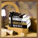 Geetery 5 Pcs Wooden Books Decor for Home with 2 Rattan Balls Fake Modern City Stack Book Aesthetic for Living Room Farmhouse Coffee Table Shelf Decor