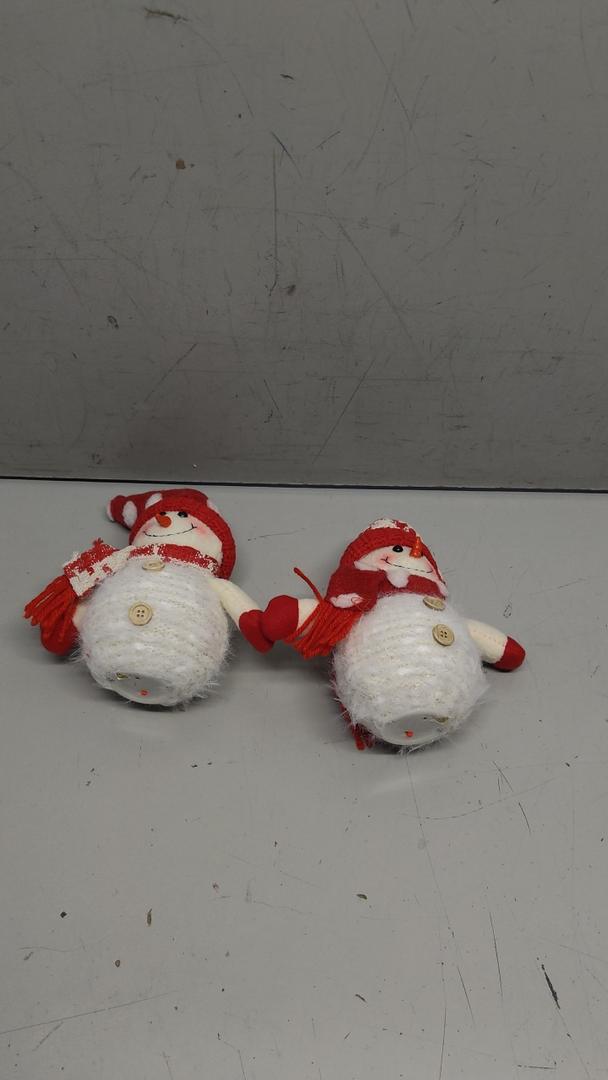 2 Pack Christmas Table Decorations, 10 Inch Lighted Snowmen Figurines, Light Up Snowman Holiday Present, Battery Operated Xmas Gifts Tabletop Ornaments Dinner Party Supplies, Red Brim