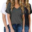 Aranmei 3 Pack Womens T Shirts Short Sleeve V Neck Pocket Basic Tees Summer Casual Loose Fit Tops S-XXL (S)