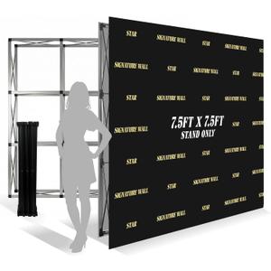 TONGMO Portable Pop Up Display Stand 7.5FT x 7.5FT, Metal Frame Tension Fabric Backdrop Support with Sandbags, Space Truss Signing Wall for Trade Shows, Exhibitions, Weddings & Events (Stand Only)