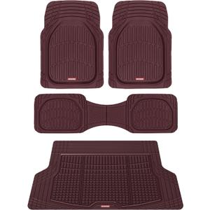 Motor Trend FlexTough Contour Liners Deep Dish 3pc Rubber Floor Mats & Trimmable Trunk Liner Cargo Mat - Heavy Duty All Weather Protection Car Mats with Traction Grips Car Accessories (Burgundy)