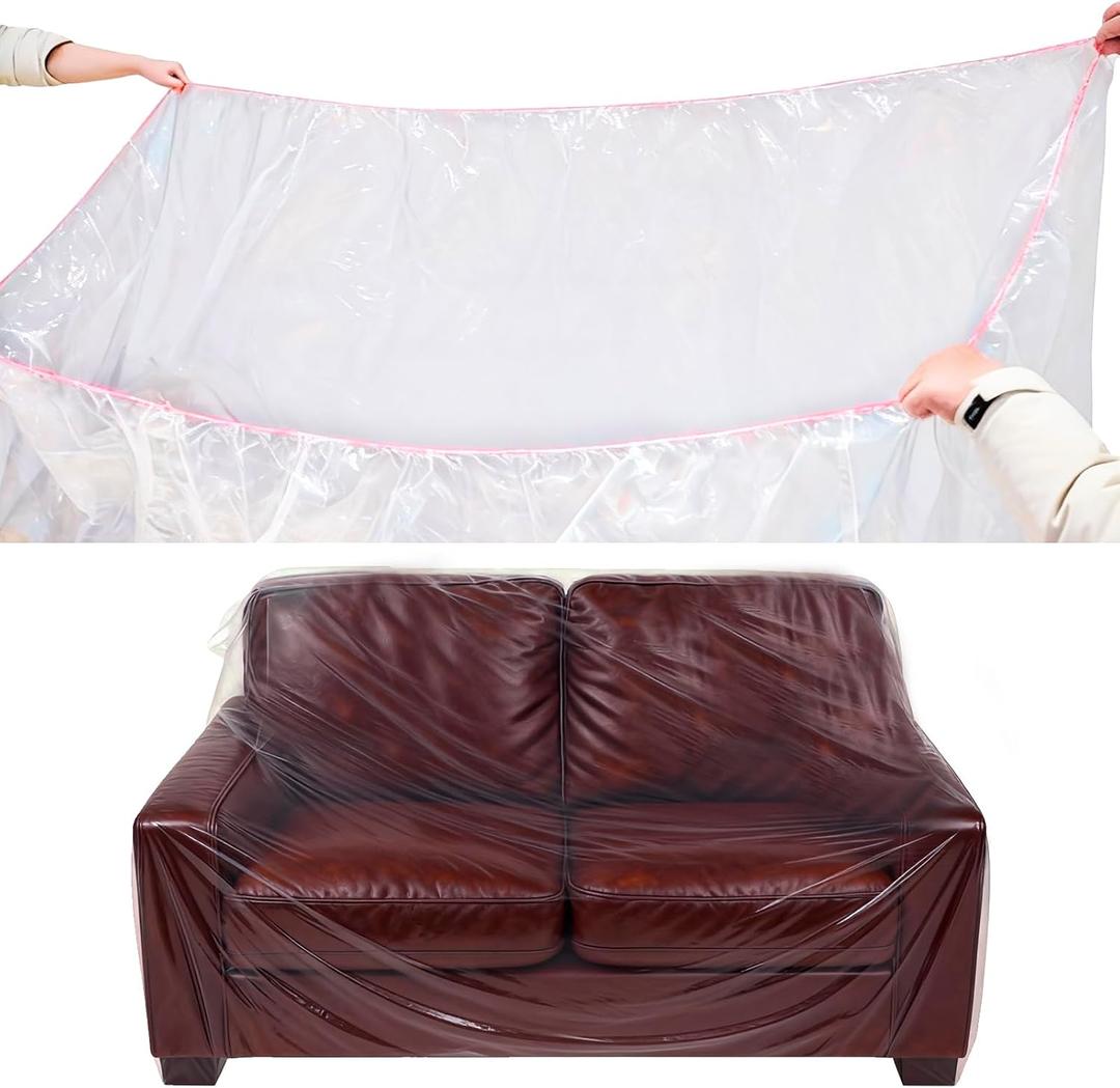 Plastic Loveseat Cover Furniture Cover with Elastic Band, Clear Sofa Cover Protector for Moving and Storage, Waterproof & Dustproof Moving Bags Slipcover 68W x 42D x 42H Inches (Loveseat)
