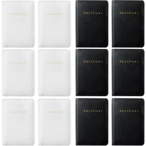 MotiMind 12 Pcs Passport Holder Cover Waterproof Leather Travel Wallet Passport Case for Women Men Family(Black, White)