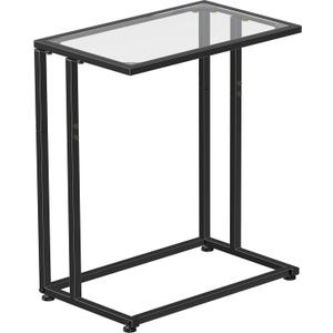 Simple Trending C Table Tempered Glass End Table, Couch Side Table, Snack Sidetable with Metal Frame, TV Tray Table for Small Space, Sofa Couch and Bed Side Table, Black