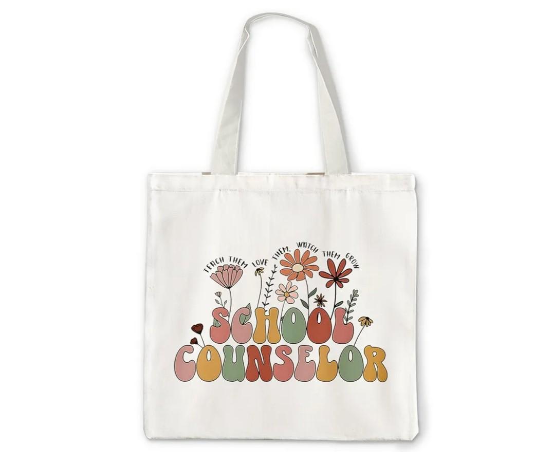 Counselor Gifts Tote Bag, Guidance Counselor Gifts, Counselor Gifts for Women, Groovy Retro Counselor Canvas Tote Bags for Women, Reusable Grocery Bags Shopping Bags