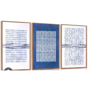 Aurlan Blue and White Abstract Dots Shapes Framed Wall Art(16"x24"), 3 PCS Minimalist Grunge 3D Textured Canvas Artwork, Large Modern Geometric Illustration Art Wall Decor for Office Living Room
