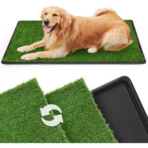 LOOBANI 45x29in Large Dog Grass Potty Tray - Dog Litter Box with 2-Pack Replacement Artificial Grass Puppy Training Pads - Potty Tray for Balcony Apartment Indoor Outdoor Use