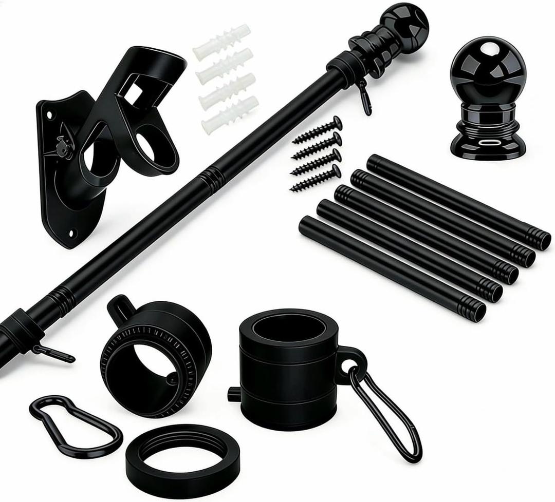 5 FT Flag Pole Kit for Outside House, Stainless Steel Wall Mount Flagpole with 2-Position Holder Bracket & 360 Spinning Metal Flag Ring Clips for 3x5 American Flag