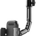 Phone Holder Car, Rear View Mirror Phone Holder - Aluminum Alloy Mount Multi-Angle Adjustment Rotatable and Retractable Compatible with All 4-7 Inch iPhone and Android Cell Phones