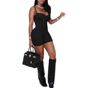 acelyn Women's Sexy Sleeveless Jumpsuits Bodycon Rompers Y2k Bodysuit Club Outfits (Medium, Black)