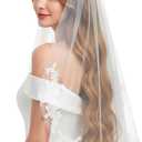 White Wedding Bridal Veil with Comb, 1 Tier Floral Edge Bridal Tulle Veil Lace Wedding Veils