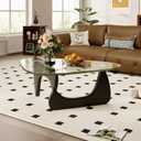 Coffee Table for Living Room Mid Century Modern Center Table with Glass Top and Wood, Transparent/Black, 36 Inch
