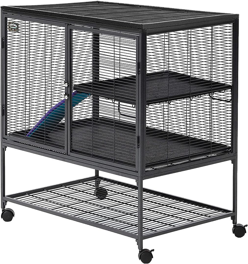 Critter Nation by MidWest Homes for Pets Single Unit Small Animal Cage, Habitat for Rats, Chinchillas, Ferrets, Sugar Gliders, Tool-Free Assembly, with Full-Width Doors, Shelf and Removable Base Pan