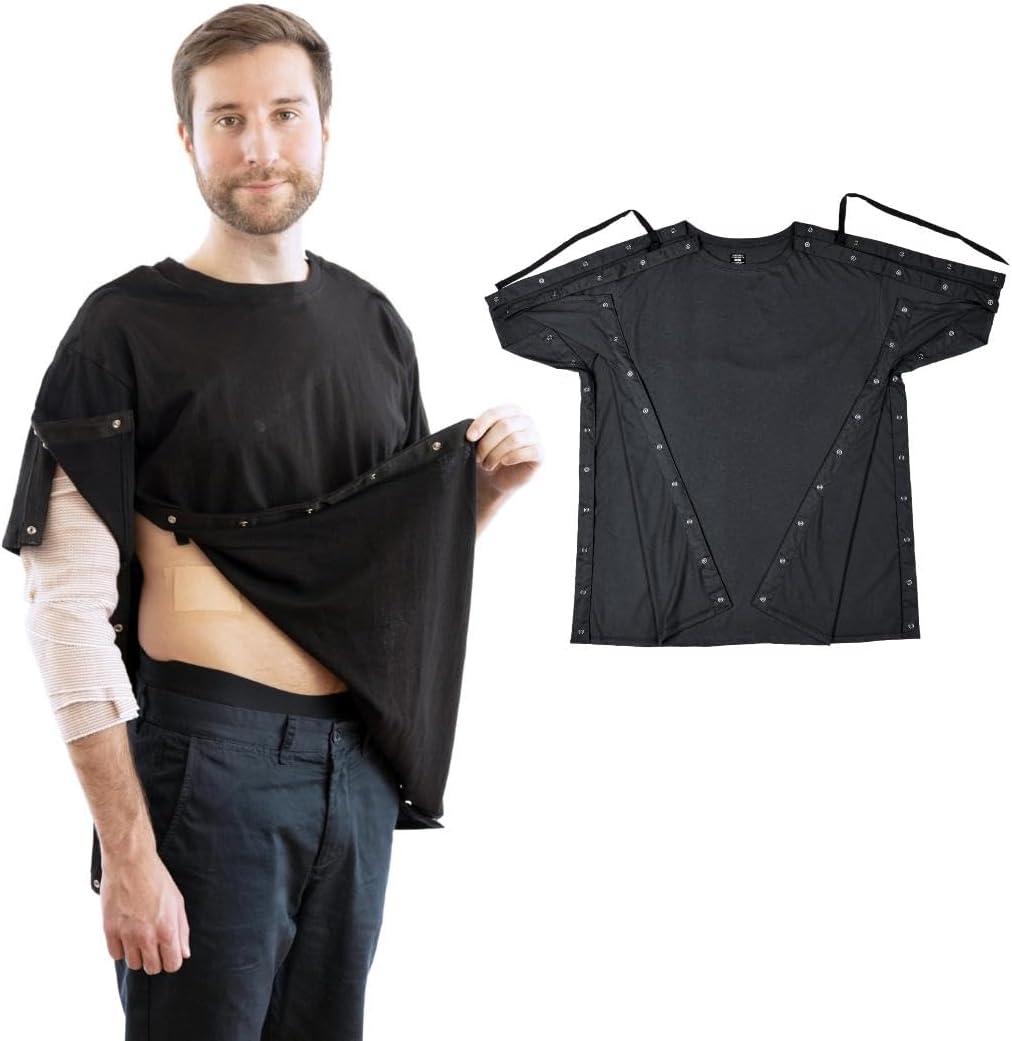 Inspired Comforts Unisex Post Surgery & Rehab Dual Access Crew Neck Snap Shirt, L