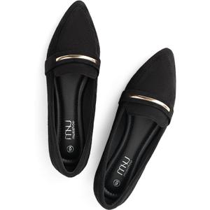 MUSSHOE Loafers for Women Pointed Toe: Dressy Gold Bit Flats, Suede BusinessCasual Slip On Shoes for Office Work,Interview & Teacher (8, Black)