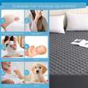 GRT Twin Size Grey Quilted Fitted Mattress Pad, 100% Waterproof Breathable Mattress Protector, Noiseless Hollow Cotton Mattress Topper, Fitted 8"-19" Deep, Dust Proof