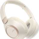 LORELEI B-C6 Wireless Over Ear Headphones, 50H Playtime Foldable Lightweight Bluetooth Headsets, Deep Bass, Built-in Microphone, Memory Foam Earmuff, for Travel, Home Office (Beige White)