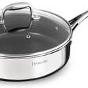 DELUXE Hybrid Ceramic Nonstick 3.7 Qt Deep Saut Pan with Lid, Stainless Steel Skillet with Stay-Cool Handles, Dishwasher and Oven-Safe, PFOA Free Deep Frying Pan, Compatible with All Cooktops