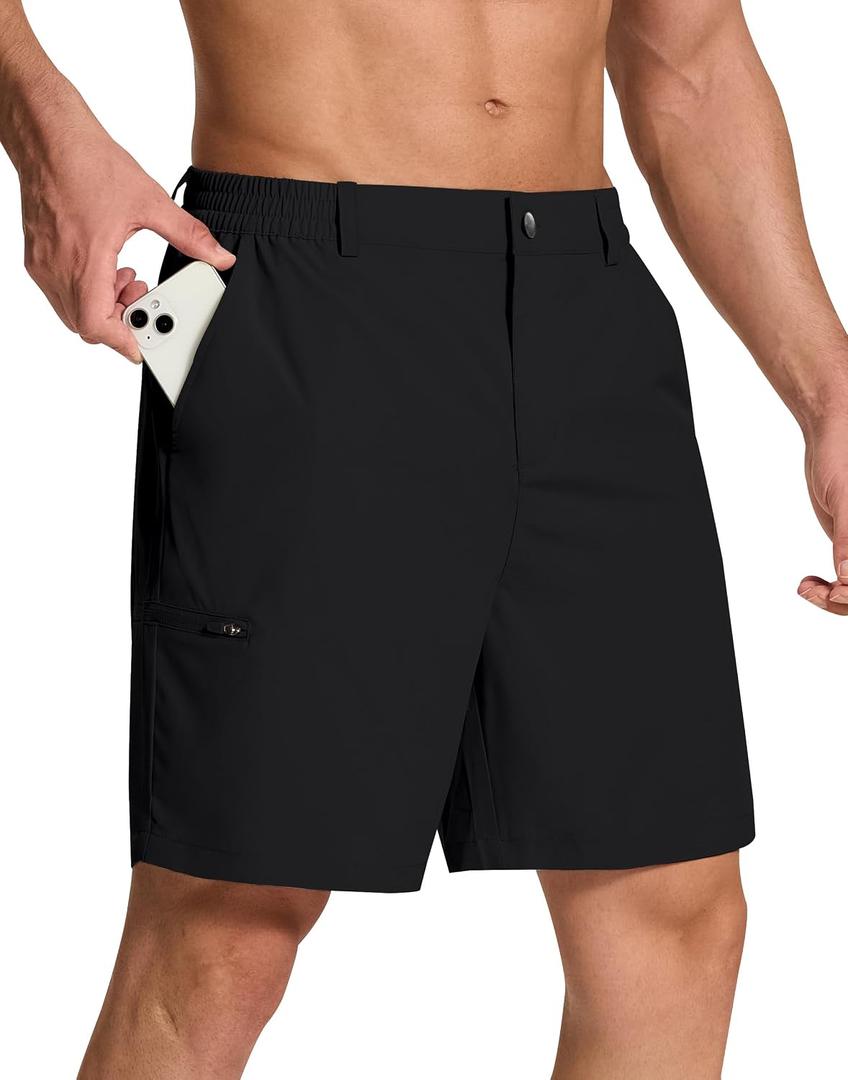 SERAMY Mens Stretch Golf Shorts with 6 Pockets Dry Fit 7 Inch Inseam Lightweight Dress for Hiking Work Casual (Black), Size: L:9 W2XL