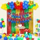 GoGoGoodie Cartoon Super Bros Birthday Party Decorations Supplies, 118pcs Game Bros Theme Red Green Blue Yellow Balloon Arch Garland Kit for Kids Boys