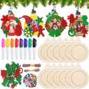 Youyole 144 Pcs Christmas Picture Frame Ornament 24 Pcs Unfinished Wooden Photo Cutouts with Bells EVA Wood Slices Colored Markers for Christmas DIY Craft Decoration(Round Style)