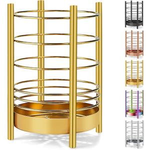 Gold Kitchen Utensil Holder for Kitchen Counter, Stainless Steel Utensil Crocks, Gold Titanium Coating Utensil Storage Caddy Organizer, Cooking Utensil Holder, Easy Cleaning (Gold/7.4''x5.2'')