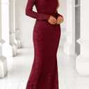 MITILLY Fall Formal Dress for Women 2025 Long Sleeve Bodycon Ruched Floral Maxi Dresses for Party Club Night, Medium Wine Red